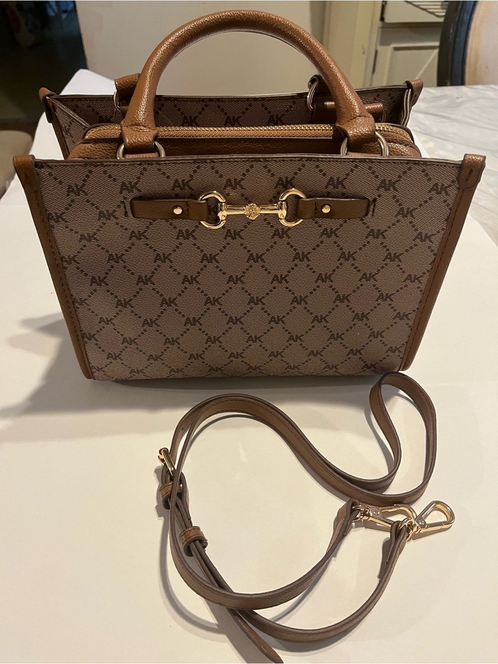Anne Klein Patterned Brown Tote with Gold Hardware